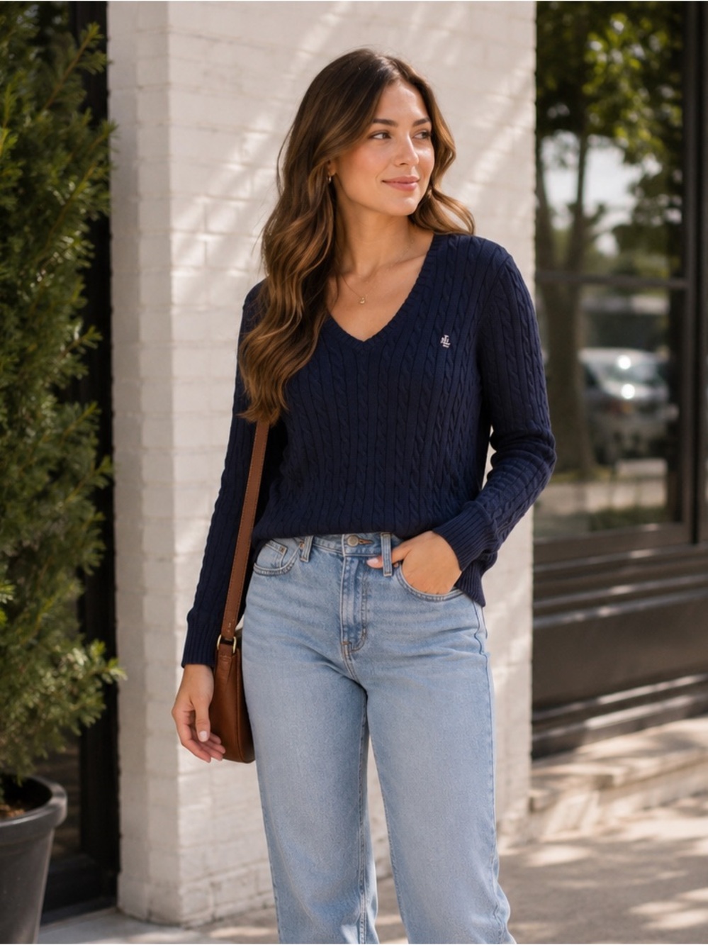 Lauren Ralph Lauren Navy Cable V-Neck Sweater XL